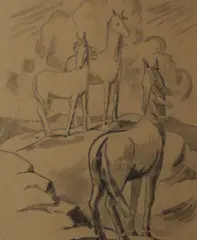 Mainie Jellett, Aran Ponies, Pencil & Wash