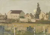 Sir John Lavery, COTTAGES, BARBIZON by MOONLIGHT