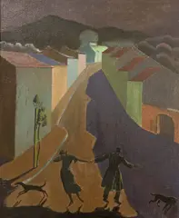 Cecil Ffrench Salkeld, Figures In A Street, Oil on canvas