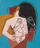 David Godbold, Modem Mythologies - Madonna Before Dark Glass With Sad Penguin, Oil on canvas