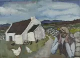 Gerard Dillon, Farmer In A Connemara Landscape, Oil on board