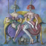 Elizabeth Taggart, The Greyhound And Durers Rhinoceros, Oil on Irish linen