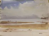 Desmond Carrick, Low Tide Strolls, Dun Laoghaire, Watercolour