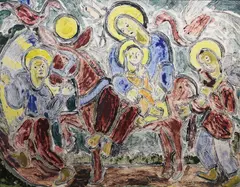 Procession by Basil Rakoczi, Oil on paper, sold Oct 2021
