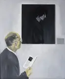Reginald Gray, Looking At Gerhard Richter's Confrontation 3 Gudrun Ensslin, Oil on canvas board