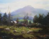 Deirdre O'Donnell, Sheep Grazing In A Mountaineous Landscape, Oil on board