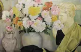 Ellen F. Kelly, A Still Life Study Of A Marble Bust, CHRYSANTHEMUMS IN A VASE AND A PORCELAIN JUG Oil on canvas