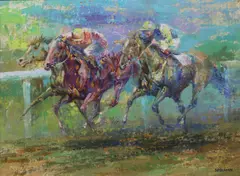 Tom Spellman, Line Abreast At The Finish, Oil on board