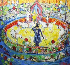 Marie Carroll, The Showman And His Circus, Oil on board