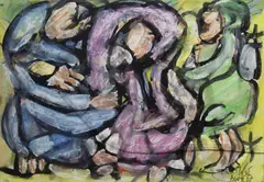 Nick Miller, Figures, Crayon and oil on paper