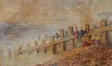 Rose Barton, Children On The Shore, Watercolour