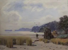 On The Beach, Brittany by William Crampton Gore, 1921, Oil on board, sold Sep 2021