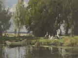 The Picnic by Frank McKelvey, Oil on canvas, sold Jun 2021