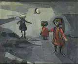Barbara Warren, Children In A Moonlit Landscape, Oil on canvas