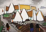 Shawlies In A Coastal Village by Markey Robinson, Gouache on board, sold Jun 2021