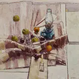 Richard Croft, Still Life, Oil Lamp & Brush, Oil on canvas