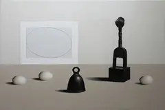 Liam Belton, Still Life With Senufo Pulley, Oil on canvas