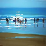 Surfers In Lahinch Beach by John Morris, Oil on board, sold Mar 2021