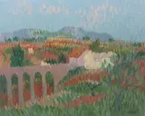 Desmond Carrick, Aquaduct, Nerja, Oil on board (unframed)