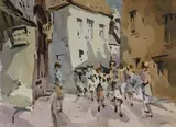 Desmond Carrick, Strolling Through The Town, Watercolour (unframed)