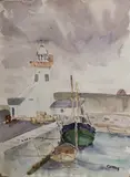 Desmond Carrick, Boats In A Harbour, Watercolour (unframed)
