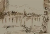 David Risk Kennard, Lakeside Scene With Figure, Pen and ink