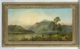 Alfred de Breanski Senior, Sunset Over A Scottish Loch, Deer On The Shore, Oil on canvas Partial old label verso