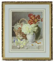 Study Of Vases Of Primroses And Wallflowers On A Stone Ledge by Mary Elizabeth Duffield, Watercolour, sold Sep 2026