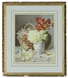 Mary Elizabeth Duffield, Study Of Vases Of Primroses And Wallflowers On A Stone Ledge, Watercolour