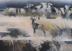 Izidro Duarte, Male Kudu, 2002, Mixed media and lacquer spray on board In a custom made material covered and decorated fram