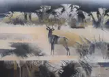 Izidro Duarte, Male Kudu, 2002, Mixed media and lacquer spray on board In a custom made material covered and decorated fram