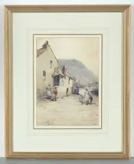 Herbert E. Butler, Fisherfolk And Children At Polperro, Watercolour