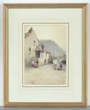 Herbert E. Butler, Fisherfolk And Children At Polperro, Watercolour