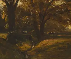 Herbert F. Royle, Woodland Landscape With Cattle, Oil on canvas