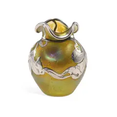 Loetz, A Loetz Silver Overlaid Glass Vase Circa 1900, glass vase, overlaid in silver leafing vine