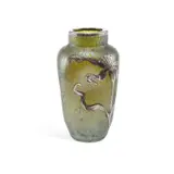 Loetz, A Loetz Silver Overlaid Glass Vase Circa 1900, glass vase of dimpled squared form, overlaid in silver with a flowering plant