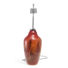 Wmf Ikora, A Large Wmf Ikora Glass Table Lamp Circa 1930, glass body with black webbed decoration, fitted with chrome-plated mounts and a tripl