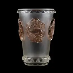René Lalique, René Lalique (French, 1860-1945) A 'Camargue' Vase, Designed 1942, glass, moulded with undulating bands around rim and base and with medallions of leapi