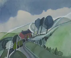Brigid Wright, Hillside Cottage, pencil Watercolour