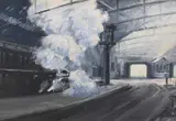 Ronald Lambert Moore Bws, Steam Train At The Station, Oil on canvas board