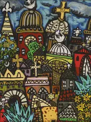 Brian Whelan, Holy City, Oil and tin foil on paper/board Sold