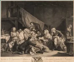Jean Jacques Flipart, After Greuze (1725-1805) La Paralytique Servi Par Ses Enfants, Engraving, published