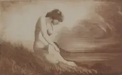 Constant Dratz, Nude By The Shoreline, Drypoint and aquatint etching, printed in sanguine