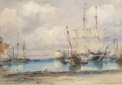 Edward William Cooke, St Helier Harbour, Jersey, 1860, Watercolour