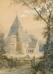 John Callow, Hollington Church, Sussex, Watercolour heightened with white