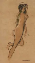 Warren Davis, Two Nude Studies, Charcoal and chalk on paper Unframed