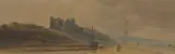 John Varley, Bamburgh Castle From The Beach With Figures And Vessels