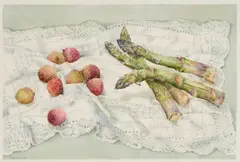 Val Archer, Lychees And Asparagus, 1985, Watercolour
