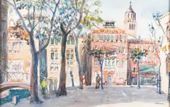 H Parker, A Venetian Square, Watercolour Labels verso