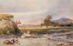 Samuel Austin Ows, Children On A River Bank, Watercolour